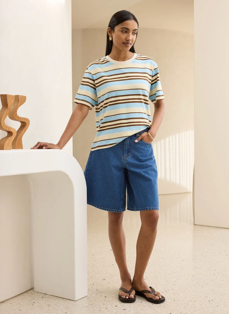 CERES Stevie Slouchy Tee - Toffee/Butter/Fresh Blue