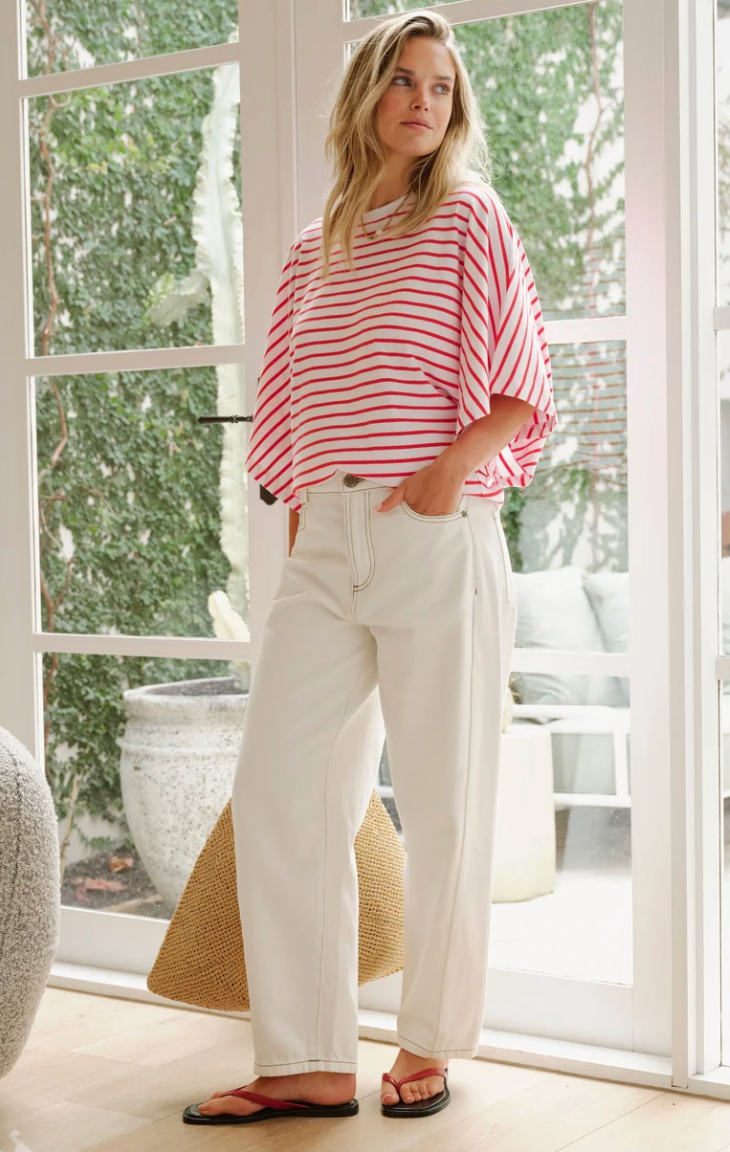 CERES Leah Tapered Barrel Jean - Fresh Ecru