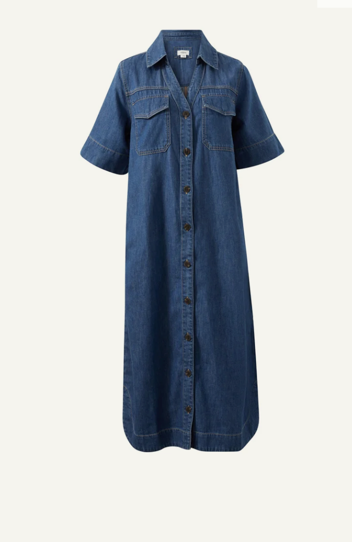 CERES Sloane Short Sleeve Midi Dress - True Indigo