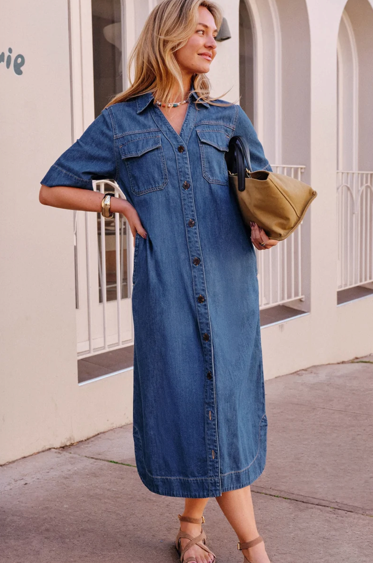 CERES Sloane Short Sleeve Midi Dress - True Indigo
