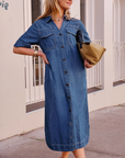 CERES Sloane Short Sleeve Midi Dress - True Indigo