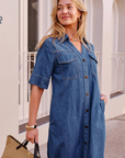 CERES Sloane Short Sleeve Midi Dress - True Indigo