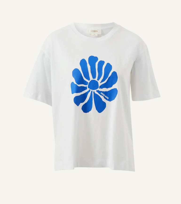 CERES Stevie Slouchy Tee - White/Ceres Flora