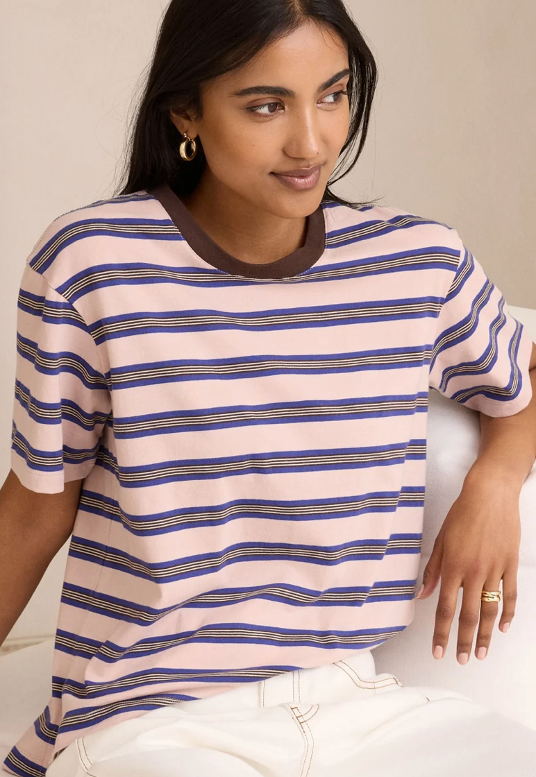 CERES Stevie Slouchy Tee - Pink/Blue/Choc Stripe