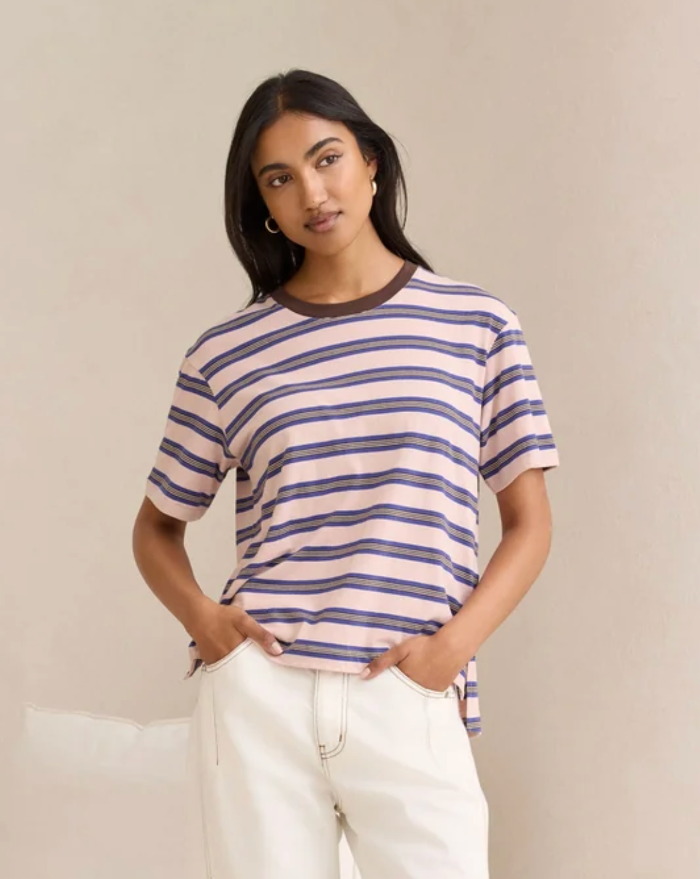 CERES Stevie Slouchy Tee - Pink/Blue/Choc Stripe