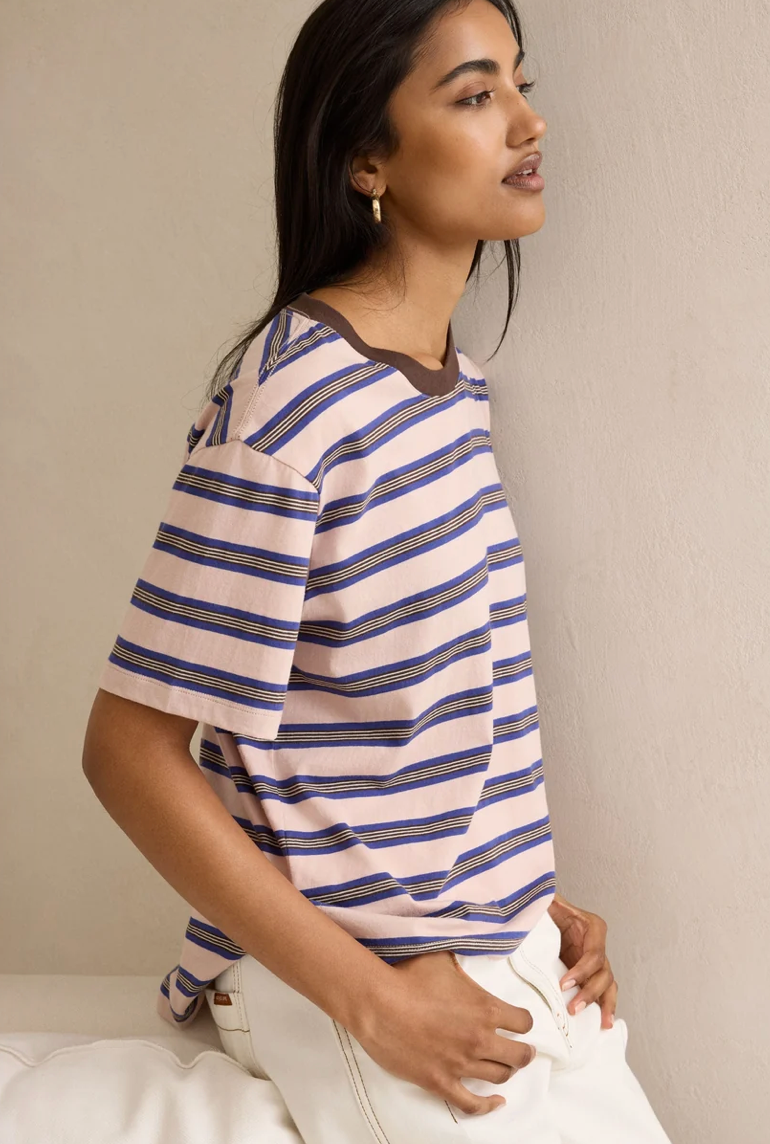 CERES Stevie Slouchy Tee - Pink/Blue/Choc Stripe