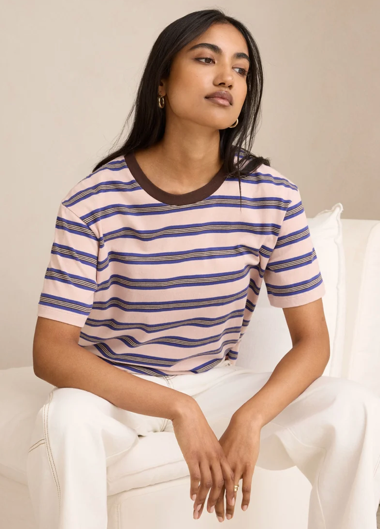 CERES Stevie Slouchy Tee - Pink/Blue/Choc Stripe