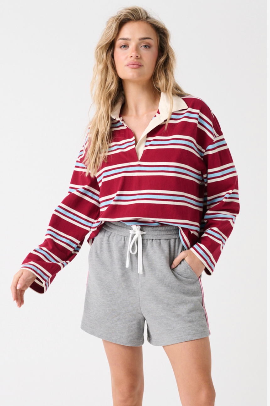 Cartel &amp; Willow Alissa Rugby Tee - Raspberry Stripe