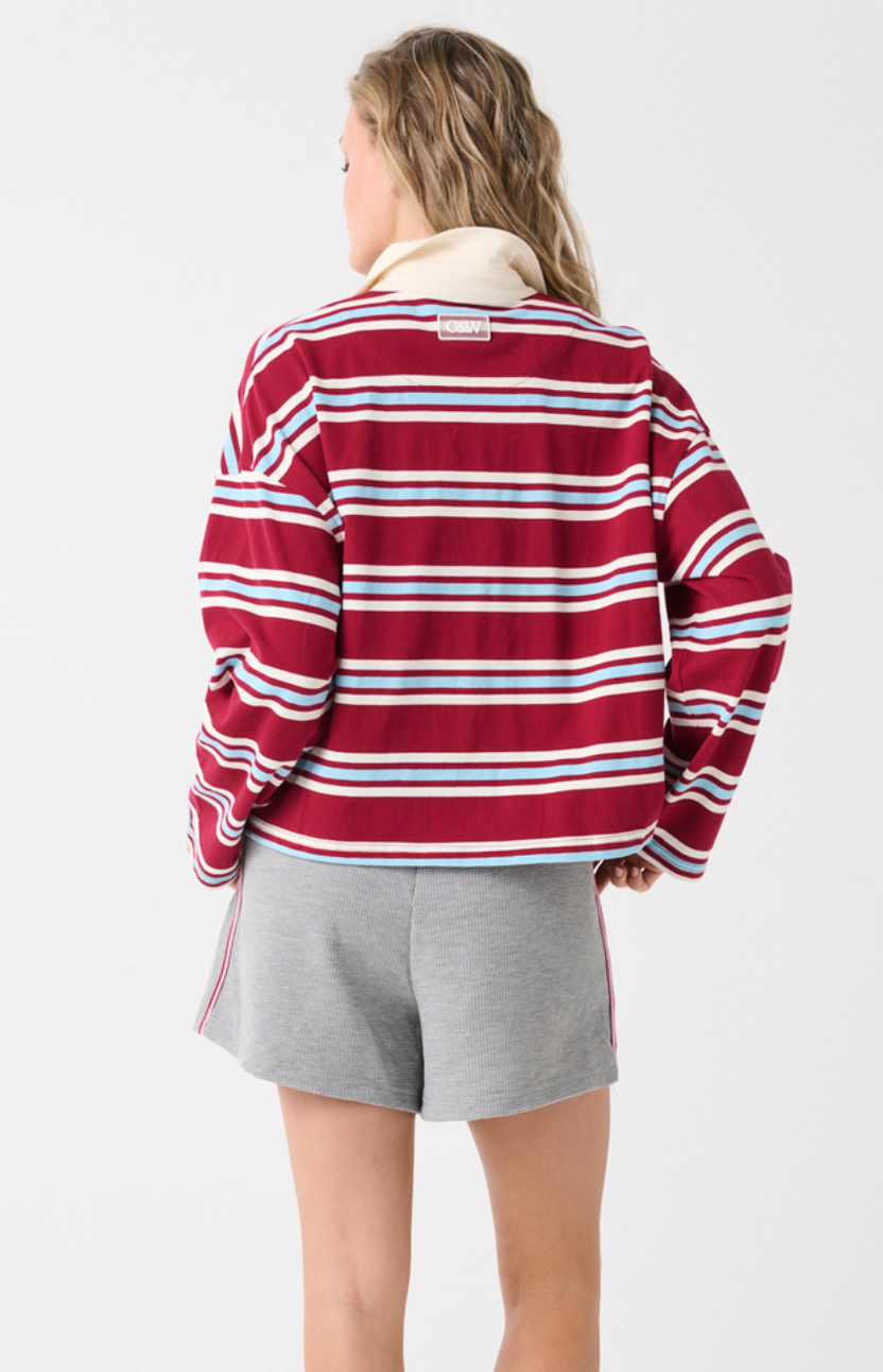 Cartel &amp; Willow Alissa Rugby Tee - Raspberry Stripe