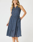 GORDON SMITH - Get Spotty Dress.  Navy/ White