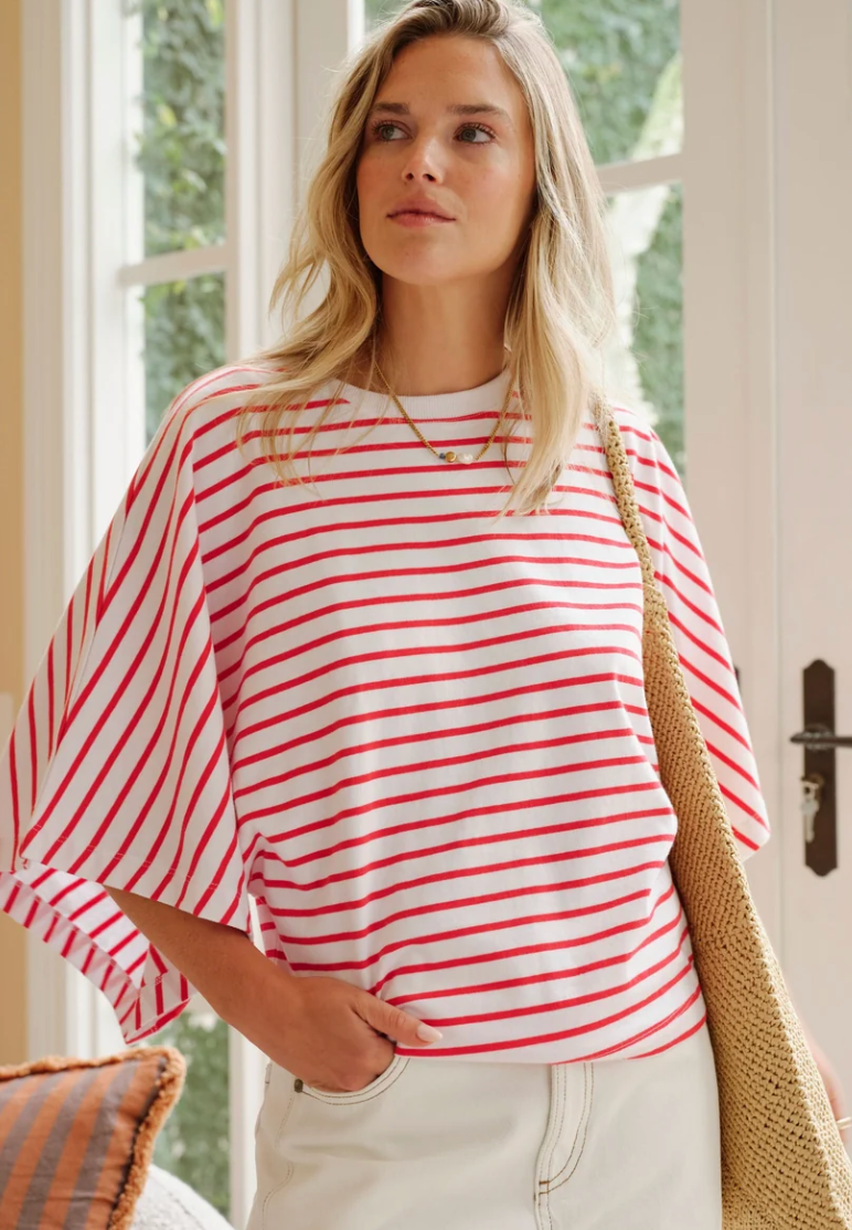 CERES Lucy Relaxed Tee - Heritage Red/White Stripe