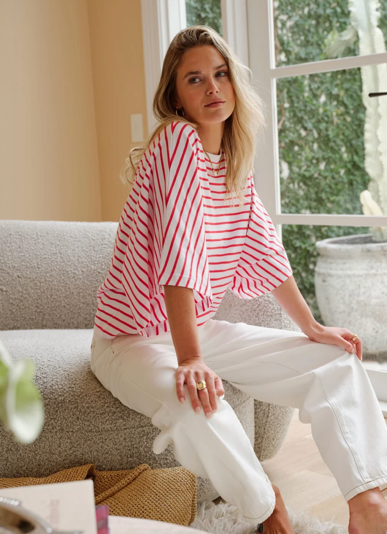CERES Lucy Relaxed Tee - Heritage Red/White Stripe