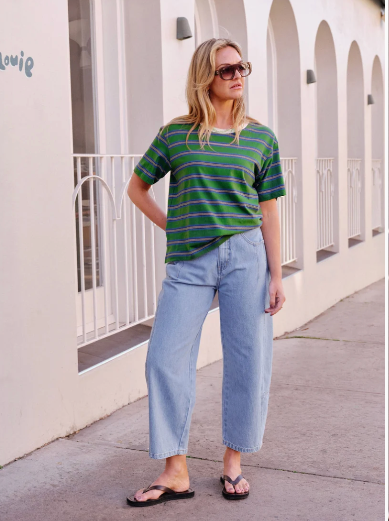 CERES Stevie Slouchy Tee - Basil/Blue Stripe