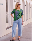 CERES Stevie Slouchy Tee - Basil/Blue Stripe
