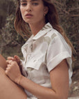 MINK PINK - White & Sage Leaf Print Willow Playsuit