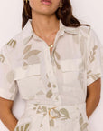 MINK PINK - White & Sage Leaf Print Willow Playsuit