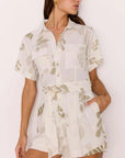 MINK PINK - White & Sage Leaf Print Willow Playsuit