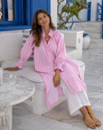 NINE FIVE NINE DRESS- Shirt Dress. Pink White Stripe