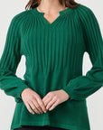 CAJU- Half Rib Knit and Puff Sleeve Top in Forest