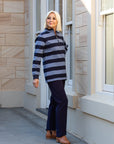Equinox Striped cotton rugby with half zip open Navy/Blue