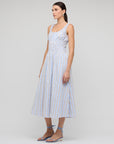 STAPLE THE LABEL - Blue Stripe Cotton Shirred Midi Dress