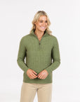 NATIVE WORLD -Cable Half Zip Sweater.  Pistachio