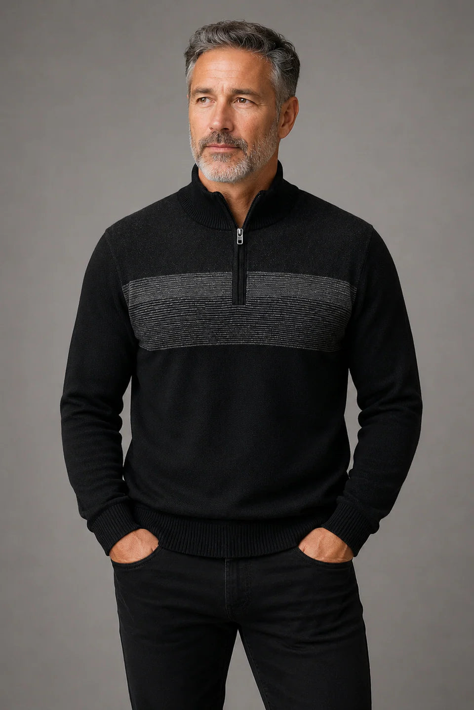 ANSETT - Pure Wool Half Zip Jumper - Black
