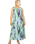 EQUINOX - Gaudi Ocean Blues print Sleeveless Shift Dress 7811 - Green/Blue