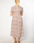 EQUINOX - Cotton blend Keyhole Zig Zag Print Dress with Short Sleeves 7250 Paprika