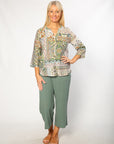 EQUINOX - Mediterranean Print 3/4 Sleeve Henley Shirt 506 Green