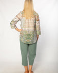 EQUINOX - Mediterranean Print 3/4 Sleeve Henley Shirt 506 Green