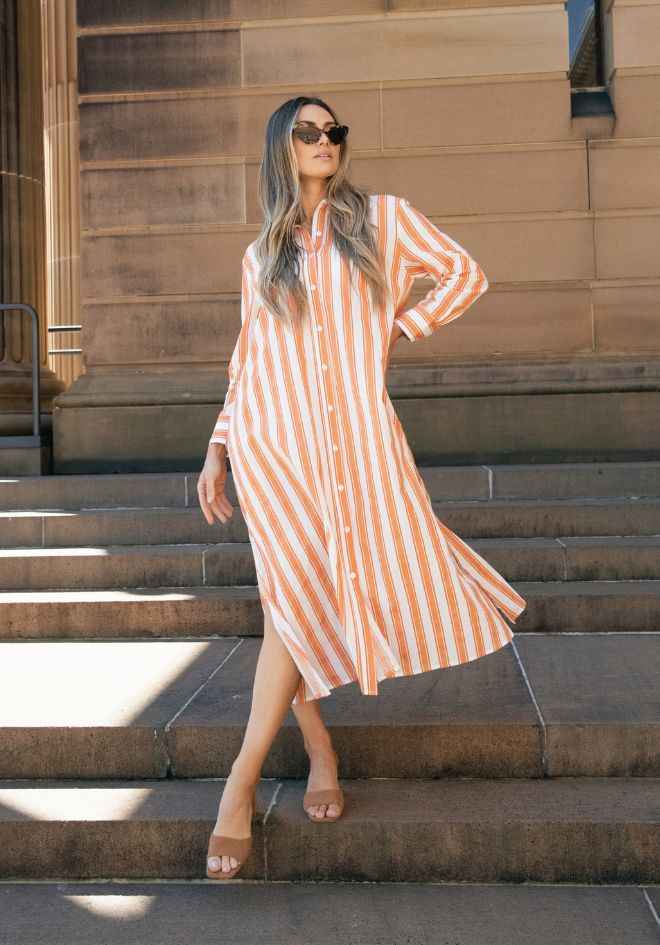 WORTHIER - Aria Stripe Maxi Dress - Orange