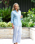 EQUINOX-  Semi-Fitted Linen Blend 3/4 sleeve shirt - Blue