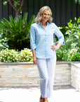 EQUINOX-  Semi-Fitted Linen Blend 3/4 sleeve shirt - Blue