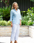 EQUINOX-  Semi-Fitted Linen Blend 3/4 sleeve shirt - Blue