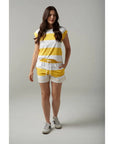 CLOTH PAPER SCISSORS - Stripe Cotton Shorts.  White/Daffodil