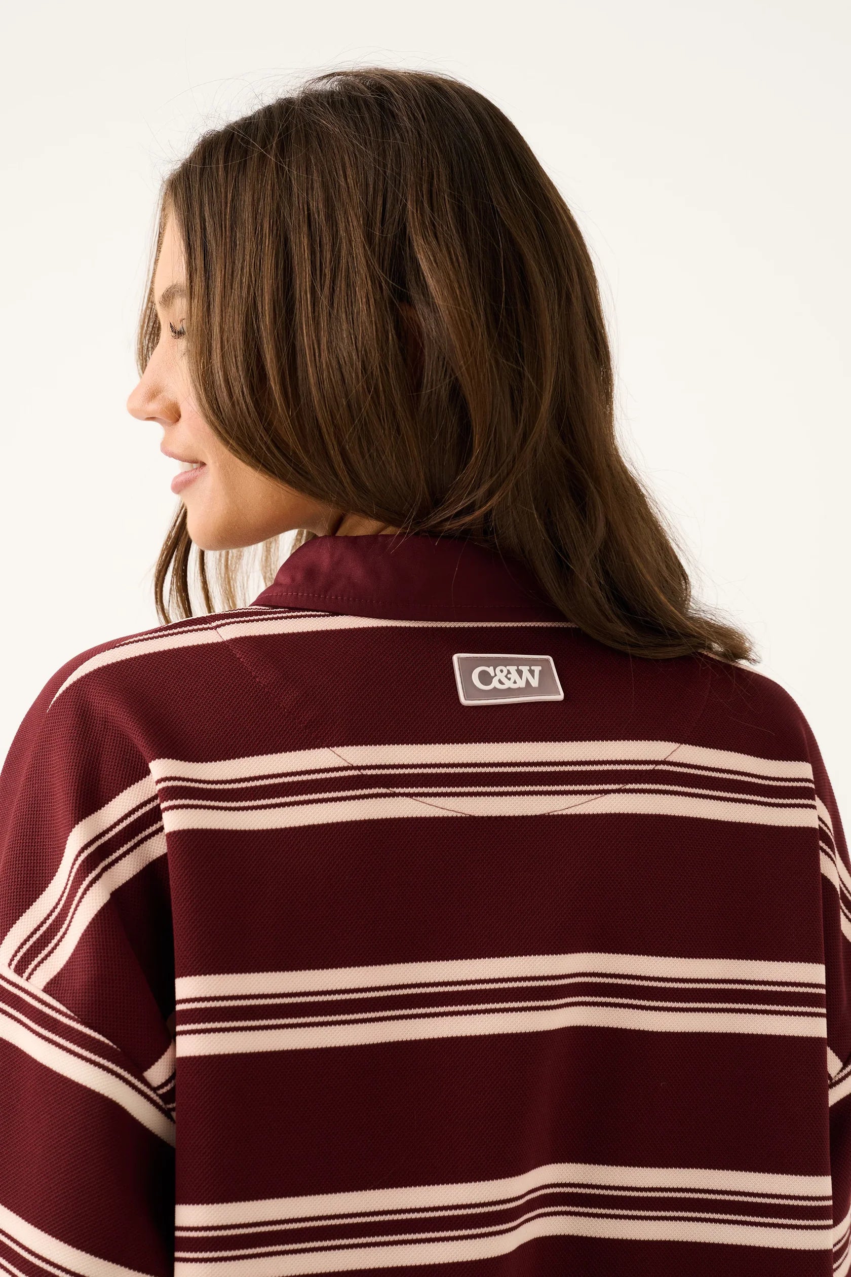 CARTEL &amp; WILLOW - Freddie Rugby Top - Burgandy Stripe