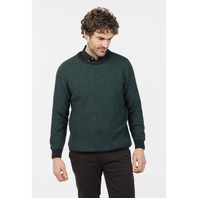 NATIVE WORLD - Merino &amp; Possum Mens Textured Crew - Green