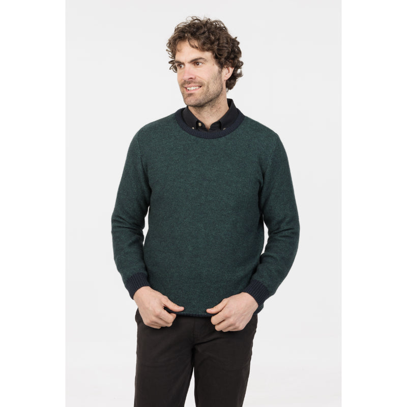 NATIVE WORLD - Merino &amp; Possum Mens Textured Crew - Green