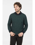 NATIVE WORLD - Merino & Possum Mens Textured Crew - Green